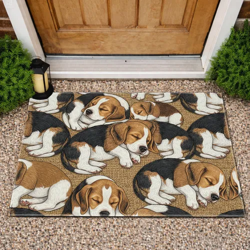 Sleeping Beagle Puppy Pile with Paws and Faces Housewarming Gift for New Pet Parents Doormat