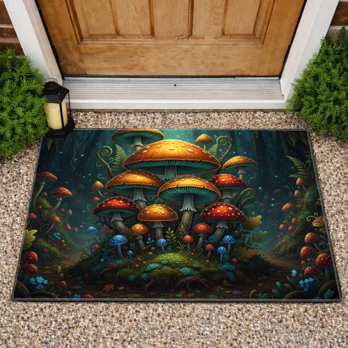 Fantastical Glowing Mushroom Forest - Woodland Home Decor Gift Doormat