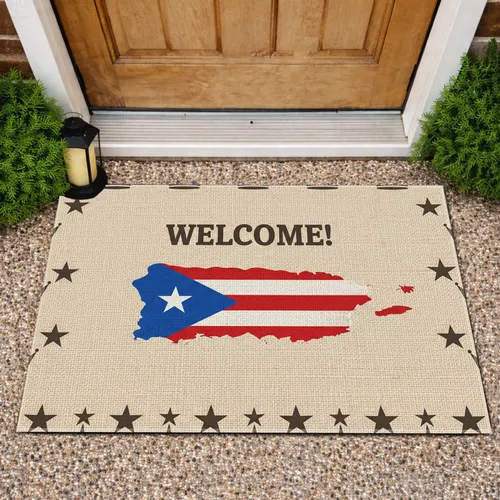 Puerto Rico National Flag Map Welcome Crowns Stars - Entryway Home Decor Gift Doormat