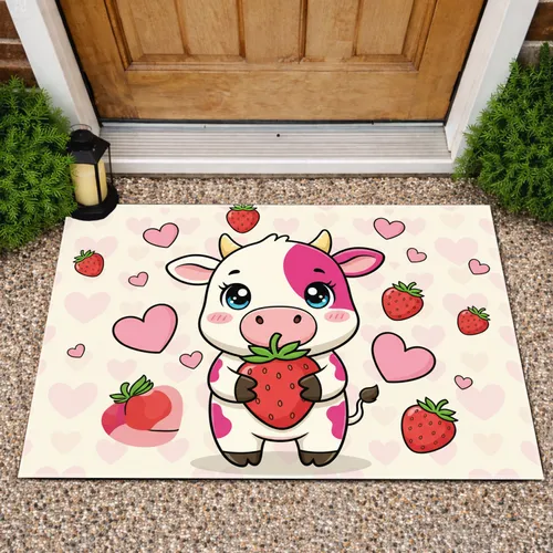 Strawberry Cow Hearts Home Decor Gift for Cow Lover Doormat