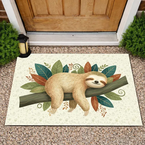Fluffy Sloth Tree Branch Botanical - Wildlife Home Decor Gift for Nature Lovers Doormat