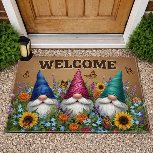 WELCOME Gnomes Wildflowers Butterflies - Everyday Home Entry Decor Doormat