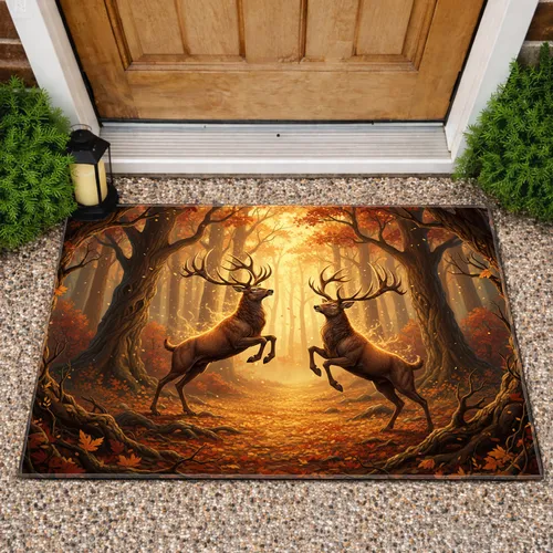 Stags Antlers Autumn Forest Leaves - Wildlife Lover Home Decor Gift Doormat