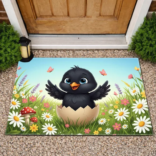 Baby Chick Eggshell Wildflower Meadow Butterflies Daisies Mushrooms - Spring Decor Gift Doormat