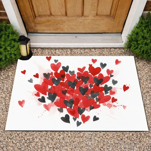 Red Charcoal Hearts - Everyday Home Decor Gift for Heart Lover Doormat