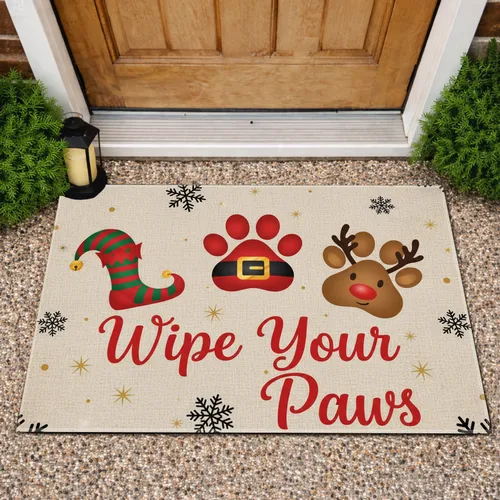 Elf Santa Reindeer Paw Prints Wipe Your Paws - Christmas Holiday Decor Doormat