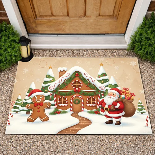 Gingerbread House Santa Claus Gingerbread Man - Christmas Holiday Gift Doormat