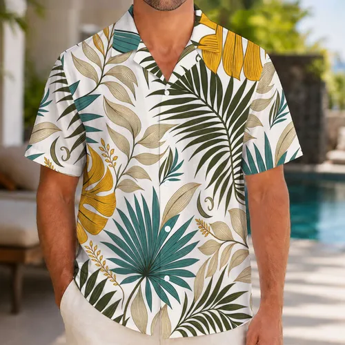 Tropical Palm Leaf Botanical Resort Style For Beach Vacations And Summer Parties Men Hawaiian Shirt