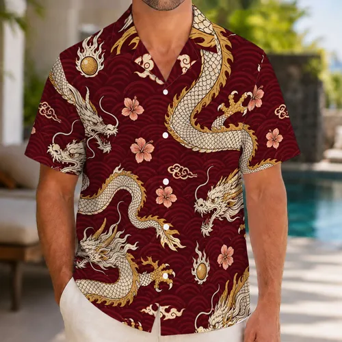 Imperial Ivory Dragons And Gold Waves For Lunar New Year Festivals And Resort Travel Hawaiian Shirt