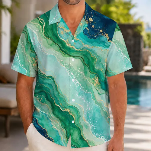 Emerald Teal Lagoon Marble Waves For Resort Vacation Beachwear And Cruise Outfits Hawaiian Shirt