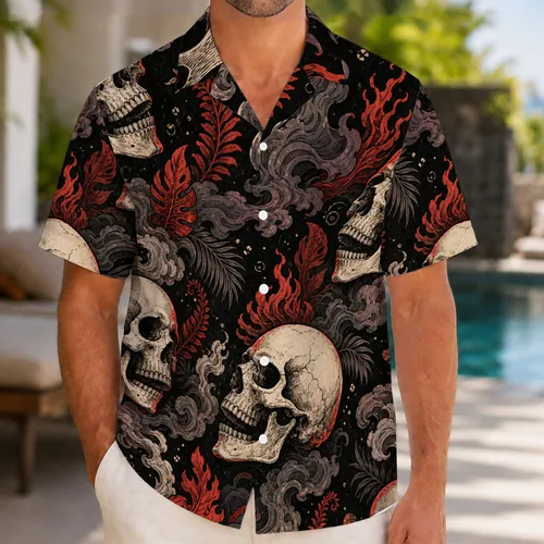 Gothic Skull And Smoke Aloha Style For Beach Parties, Festivals And Vacation Wear Hawaiian Shirt