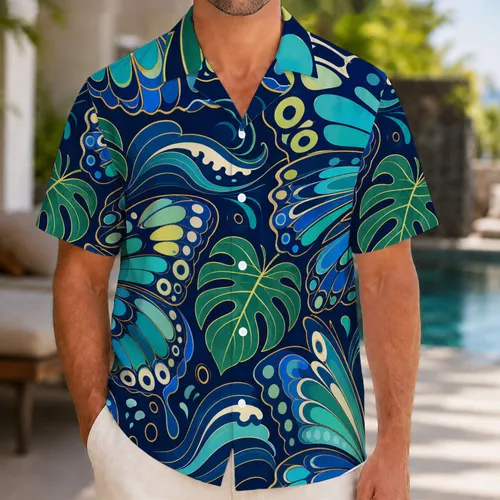 Tropical Butterfly Wing Motifs for Beach Vacation Style and Resort Travel for Men Hawaiian Shirt