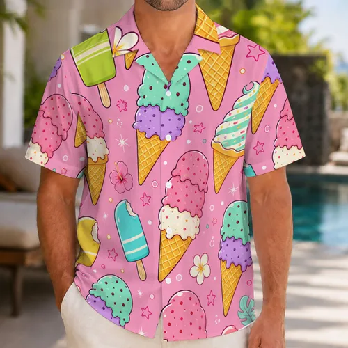 Retro Ice Cream Cones And Fruit Pops For Beach Vacations And Summer Party Outings Hawaiian Shirt