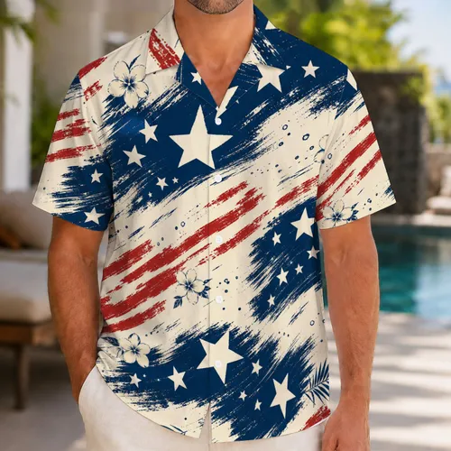 Patriotic Stars And Distressed Stripes For Beach Trips, Resort Parties And Summer Travel Hawaiian Shirt