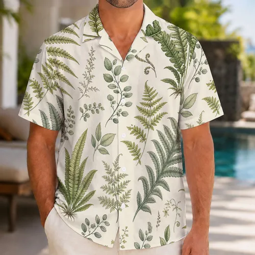 Vintage Tropical Fern Botanical Foliage For Beach Vacation Resort Wear Gifts For Men Hawaiian Shirt