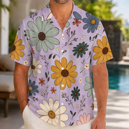 Dusty Lavender Wildflower Daisy Meadow For Beach Vacations And Relaxed Weekend Wear Hawaiian Shirt