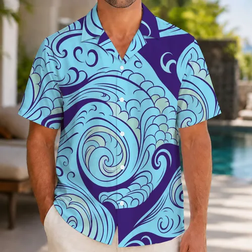 Abstract Ocean Wave Swirls For Beach Travel Resort Nights And Coastal Getaways For Men Hawaiian Shirt
