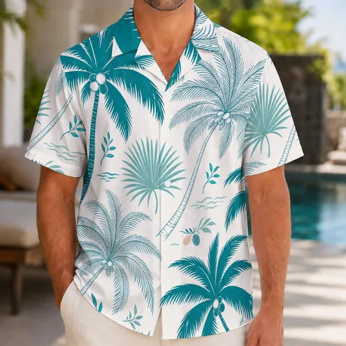 Teal Coconut Palm Motif For Tropical Resort Getaways And Beach Vacation Style For Men Hawaiian Shirt