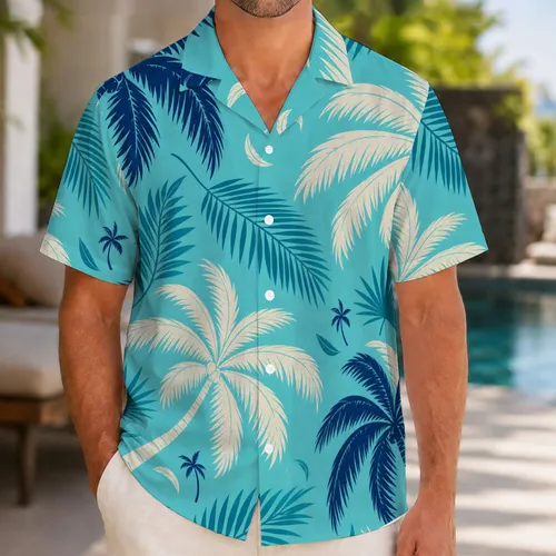Tropical Coconut Palm Lagoon Botanical Resort Beach Vacation Coastal Style For Men Hawaiian Shirt