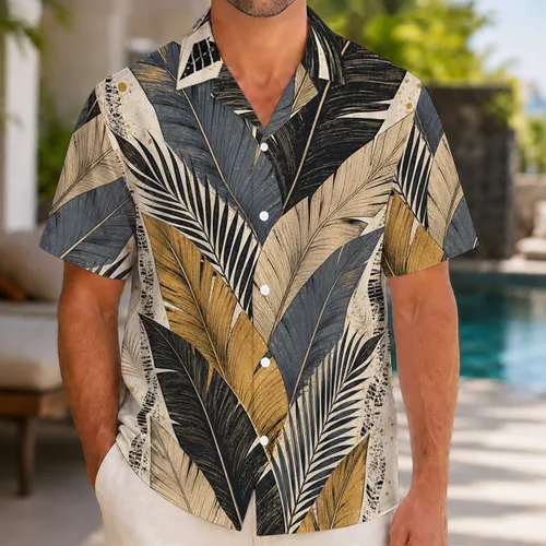 Vintage Palm And Banana Leaf Color Block Art For Summer Resort Vacation Travelers Hawaiian Shirt