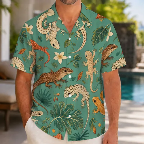 Tropical Gecko And Lizard Botanical Aloha Beach Vacation Island Campwear For Men Hawaiian Shirt