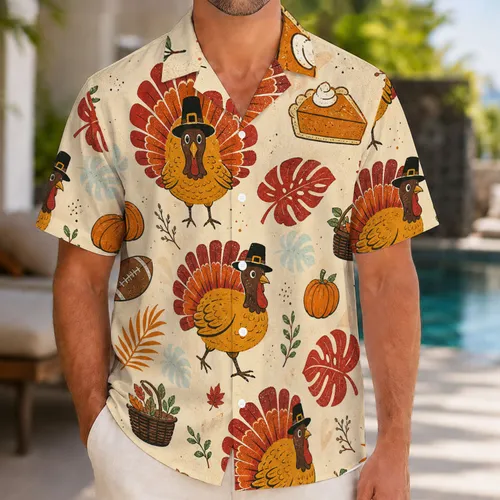 Thanksgiving Turkeys And Tropical Harvest For Beach Vacations And Fall Gatherings Hawaiian Shirt
