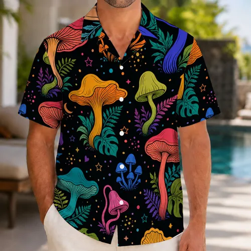 Psychedelic Mushroom Garden Retro Night Festival Beach Vacation Gift For Nature Lovers Hawaiian Shirt