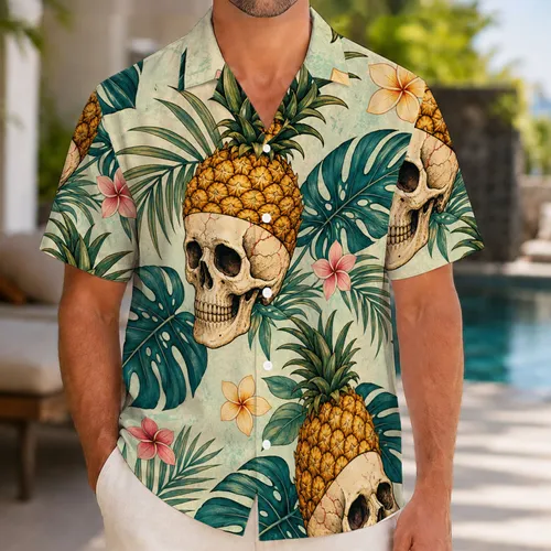 Pineapple Skull Tropical Aloha Beach Vacation Retro Island Style For Men and Women Gift Hawaiian Shirt