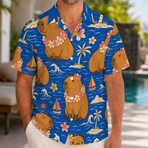 Cute Capybara Flower Lei Tropical Island Party Vacation Gift For Fun Animal Lovers Hawaiian Shirt