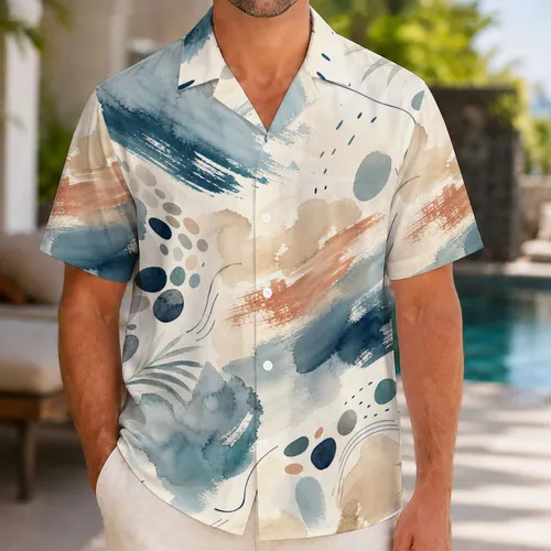 Abstract Coastal Watercolor Ink Motifs For Resort Vacations And Beach Travel Style Hawaiian Shirt