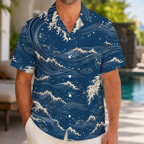 Japanese Ocean Wave Motif For Coastal Resort Wear And Summer Vacation Getaways Trips Hawaiian Shirt