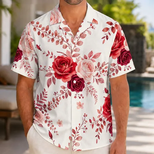 Garnet Rose And Burgundy Botanical Florals For Resort Vacation And Casual Outings Hawaiian Shirt