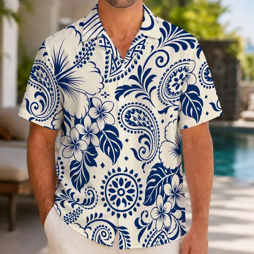 Indigo Hibiscus And Paisley Resort Florals For Beach Parties And Summer Escapes Hawaiian Shirt