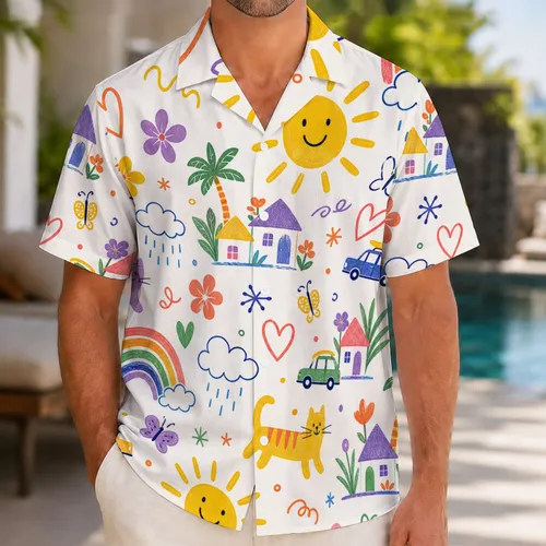 Smiling Suns Rainbows And Island Cats For Beach Travel And Colorful Casual Days Hawaiian Shirt