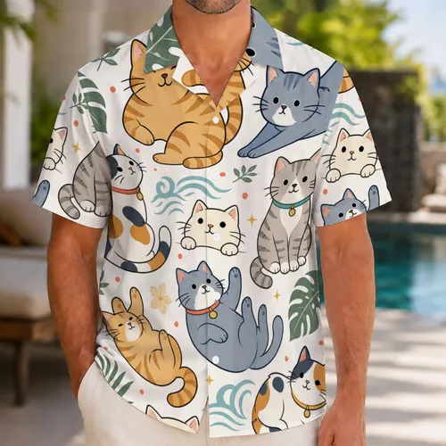 Cute Tropical Cats With Plumeria For Beach Vacations, Resort Days And Cat Lovers Hawaiian Shirt