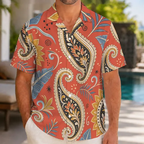 Vintage Paisley Tropical Leaves for Beach Parties and Resort Vacation Wear for Adults Hawaiian Shirt