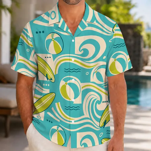 Aqua Surfboards And Ocean Waves For Beach Vacations, Pool Days, And Resort Getaways Hawaiian Shirt