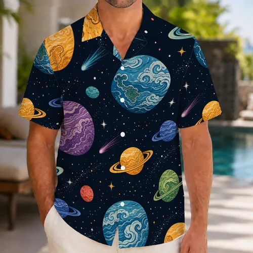 Celestial Planet Constellation Aloha Style For Beach Vacations, Cruises And Resort Wear Hawaiian Shirt