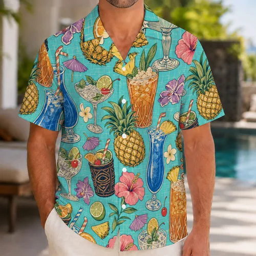 Vintage Tropical Cocktails And Pineapples For Resort Vacation Parties And Beach Lovers Hawaiian Shirt
