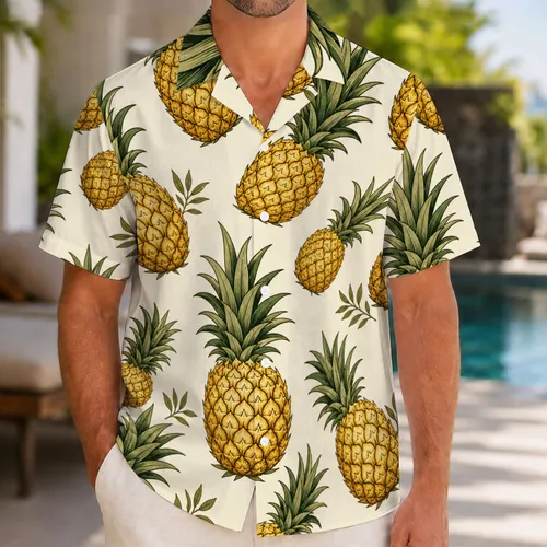 Vintage Tropical Pineapple Botanical Motif For Beach Vacation Resort Summer Wear Men Hawaiian Shirt