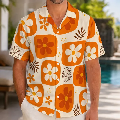 Retro Orange Island Flowers for Beach Vacations, Resort Weekends and Tropical Getaways Hawaiian Shirt