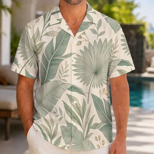 Vintage Tropical Palm And Banana Leaves For Resort Travel, Cruises And Summer Wear Hawaiian Shirt