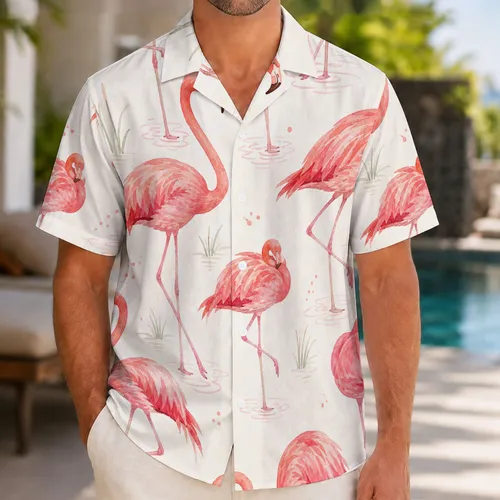 Watercolor Flamingo Resort Beach Vacation Casual Wear For Women And Men Tropical Style Hawaiian Shirt