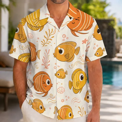 Playful Tropical Reef Fish Resort Vacation Wear For Men Beach Travel And Cruise Days Hawaiian Shirt