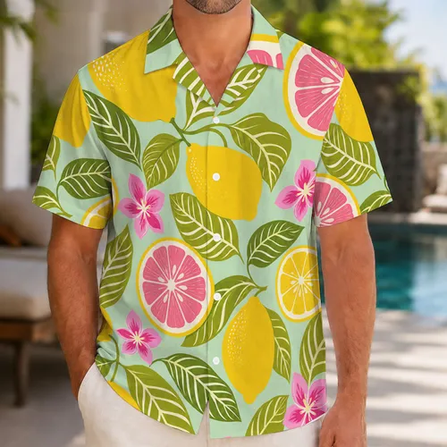 Tropical Lemon Grapefruit And Orchid Blooms For Beach Vacation Resort Style Outfits Hawaiian Shirt