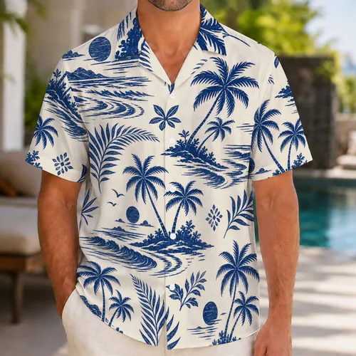 Indigo Tropical Island Palms And Surf For Beach Vacations And Resort Getaways Men Hawaiian Shirt