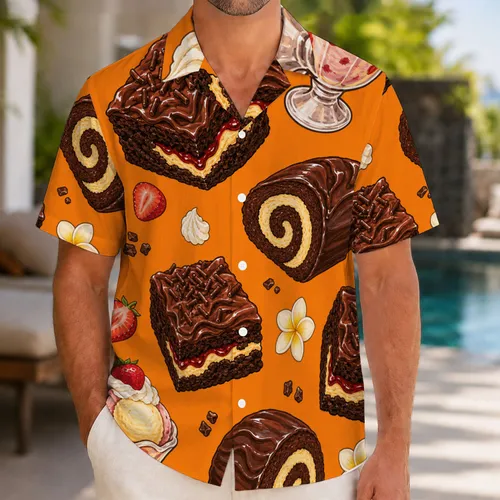 Chocolate Roll Brownie And Strawberry Sundae Tropical Vacation Resort Style for Men Hawaiian Shirt