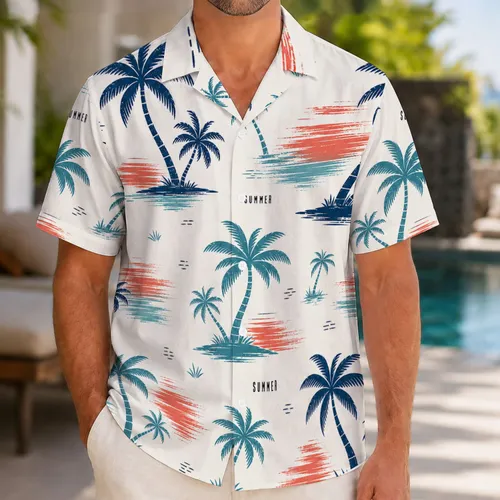 Vintage Coconut Palm Motifs for Summer Resort Travel and Beach Vacation Outfits Wear Hawaiian Shirt