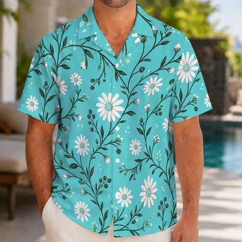 White Daisy Botanicals For Beach Vacations, Resort Getaways And Coastal Summer Style Hawaiian Shirt