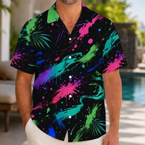 Neon Paint Splatter Streetwear for Resort Nights, Beach Parties and Summer Travel Hawaiian Shirt